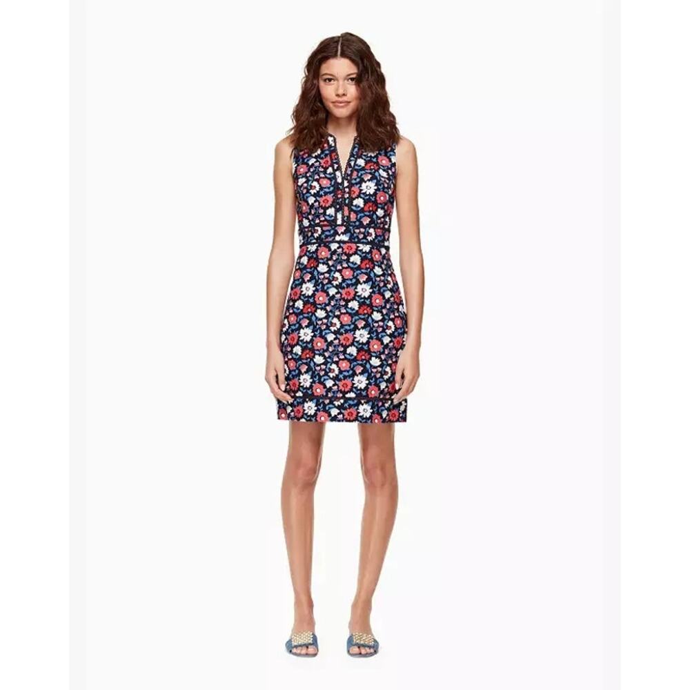 Kate Spade sz 14 navy blue pink white Shore Thing Daisy Jacquard Sheath Dress
